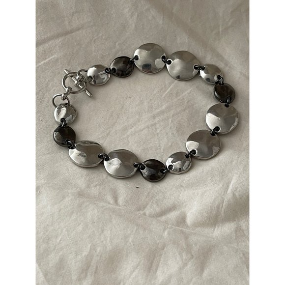 2-Tone Silver & Gunmetal Circle Disk Anklet/Bracelet - Picture 1 of 6